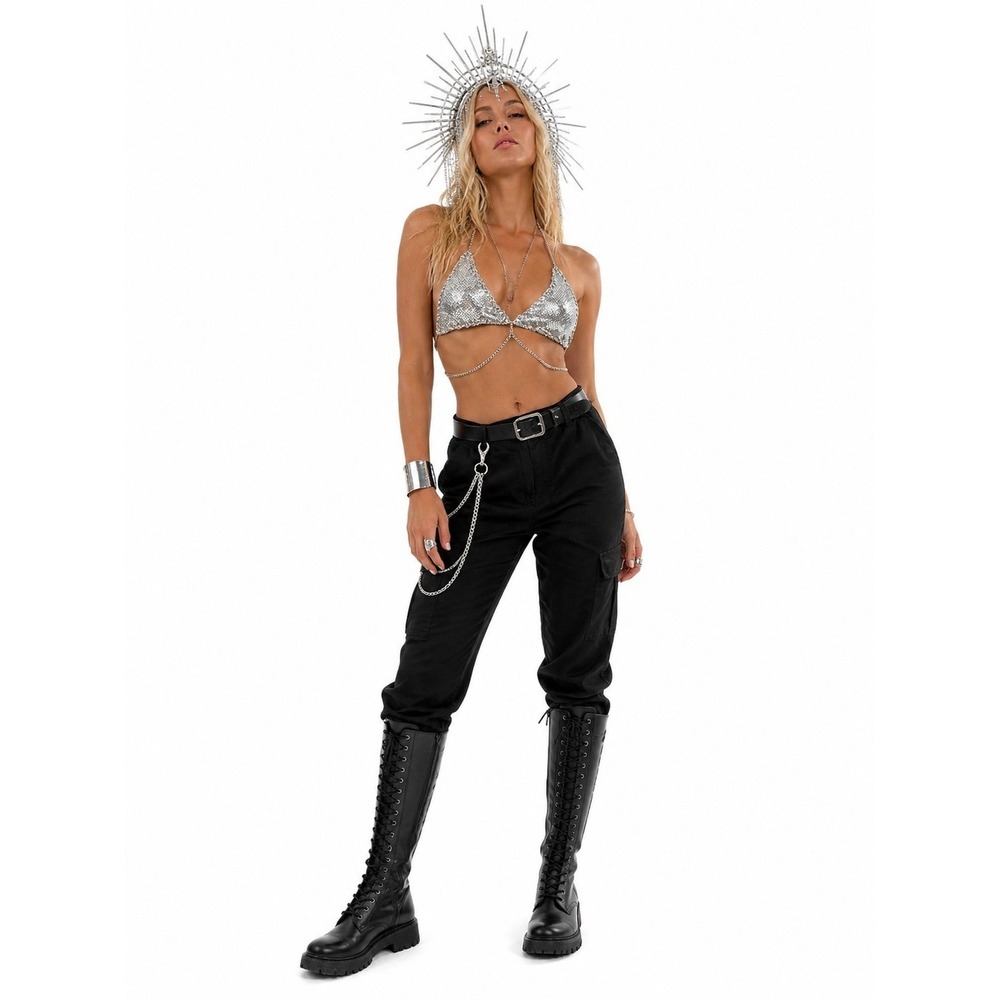 Silver Metal Mesh Chainmail Triangle Bralette Halter Top Rave Festival Body
